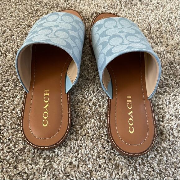 New Coach Blue Signature Monogram C Canvas Sandals Shoes - Picture 3 of 7